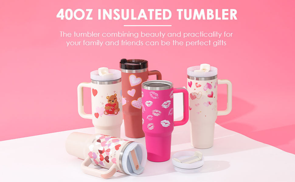 40 Oz Tumbler With Handle Straw – Insulated Stainless Steel Spill Proof Vacuum Coffee Cup - RareGloo