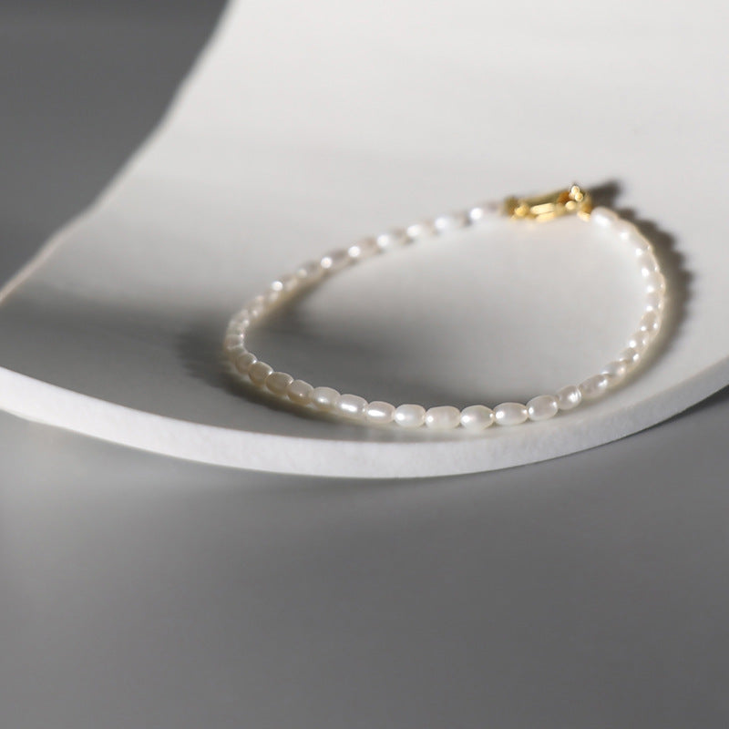 S925 Sterling Silver Natural Freshwater Small Pearl Bracelet – Niche Beaded - RareGloo
