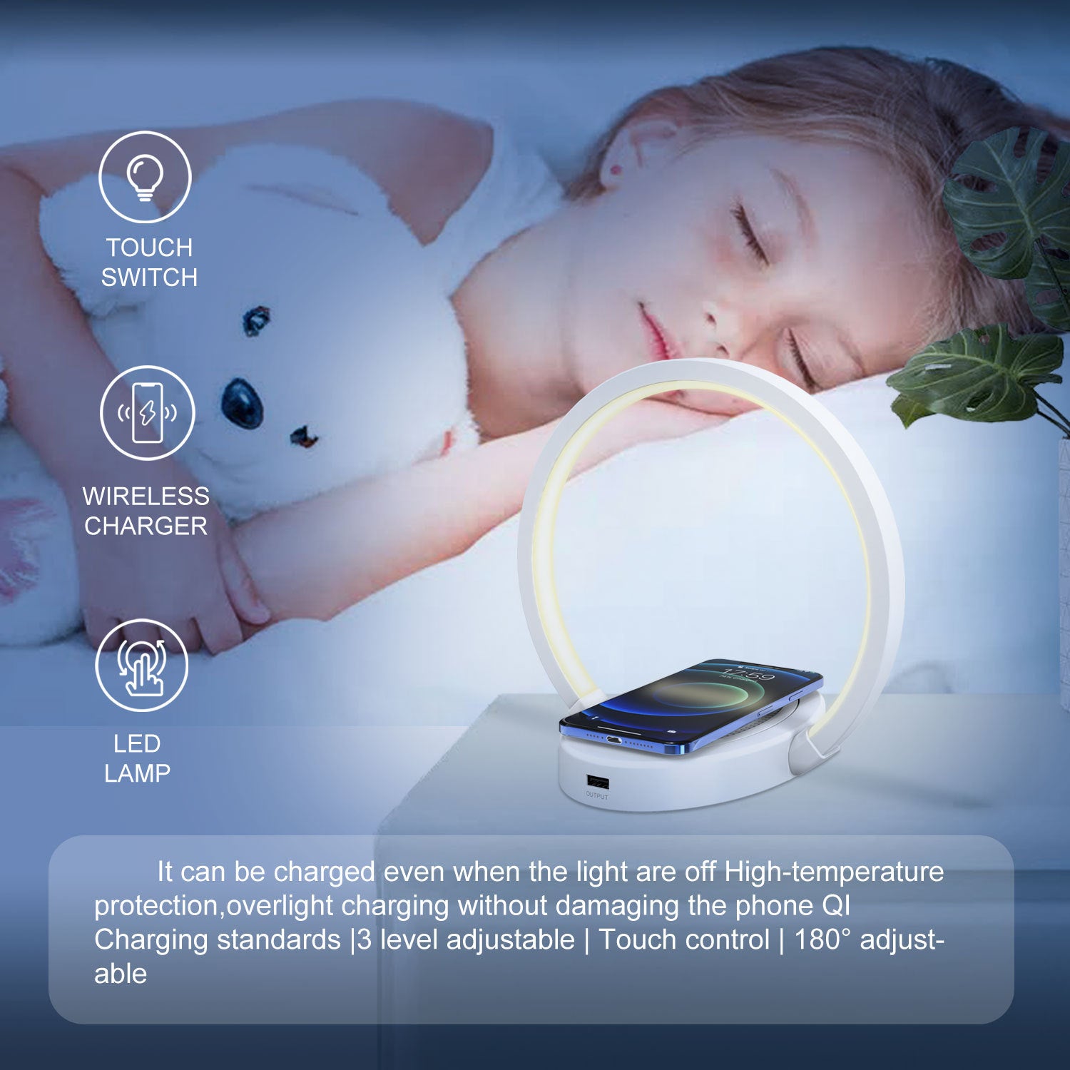 Night Light Lamp with Bluetooth Speaker, Wireless Charging & Phone Holder - RareGloo