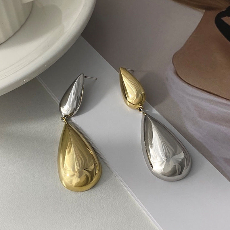 Contrast Color Glossy Water Drop Asymmetric Earrings - RareGloo