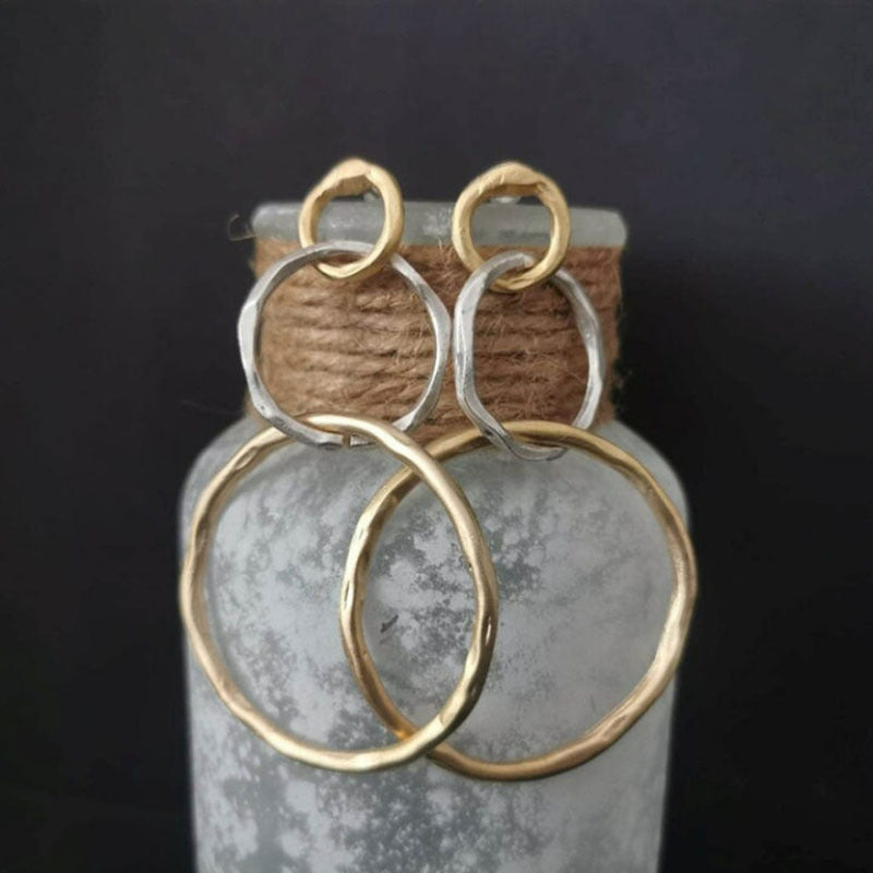 Geometric Hollow Three-ring Circle Two-color Personalized Earrings - RareGloo