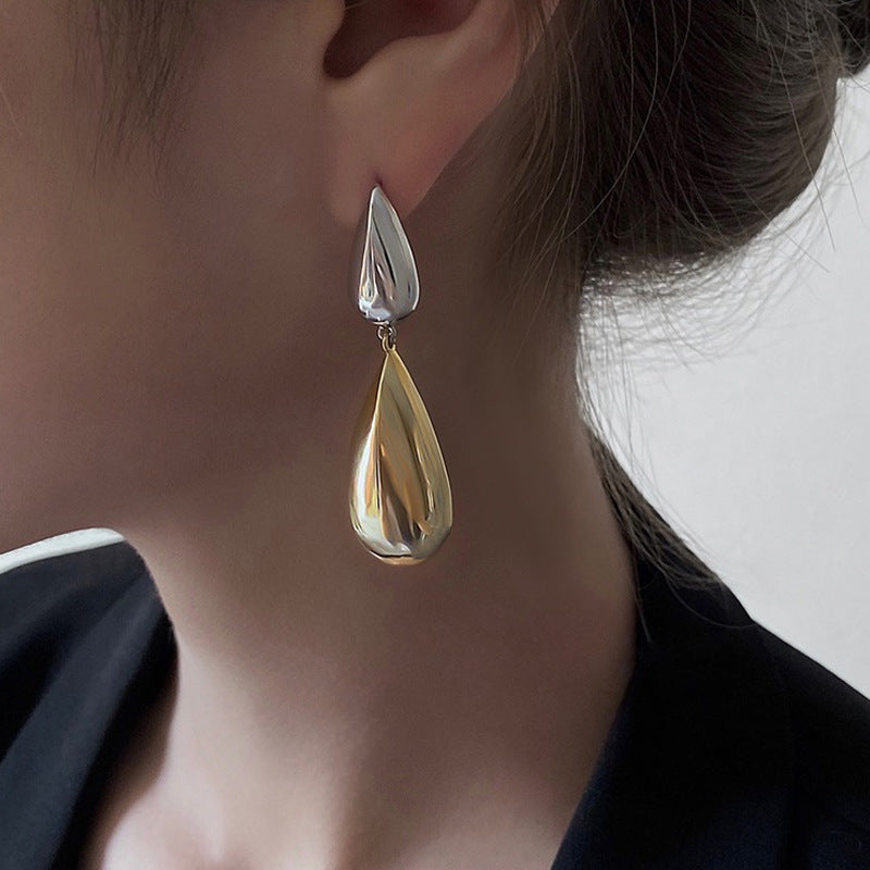 Contrast Color Glossy Water Drop Asymmetric Earrings - RareGloo