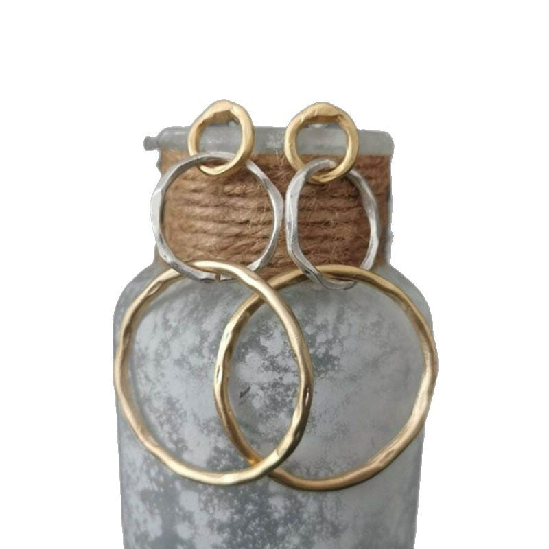 Geometric Hollow Three-ring Circle Two-color Personalized Earrings - RareGloo