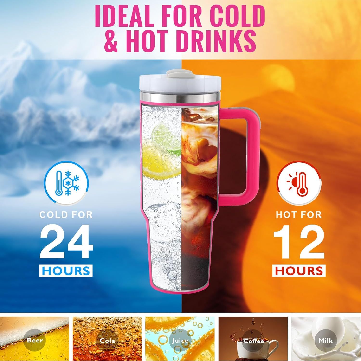 40 Oz Tumbler With Handle Straw – Insulated Stainless Steel Spill Proof Vacuum Coffee Cup - RareGloo