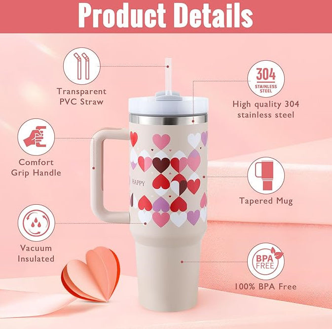 40 Oz Tumbler With Handle Straw – Insulated Stainless Steel Spill Proof Vacuum Coffee Cup - RareGloo